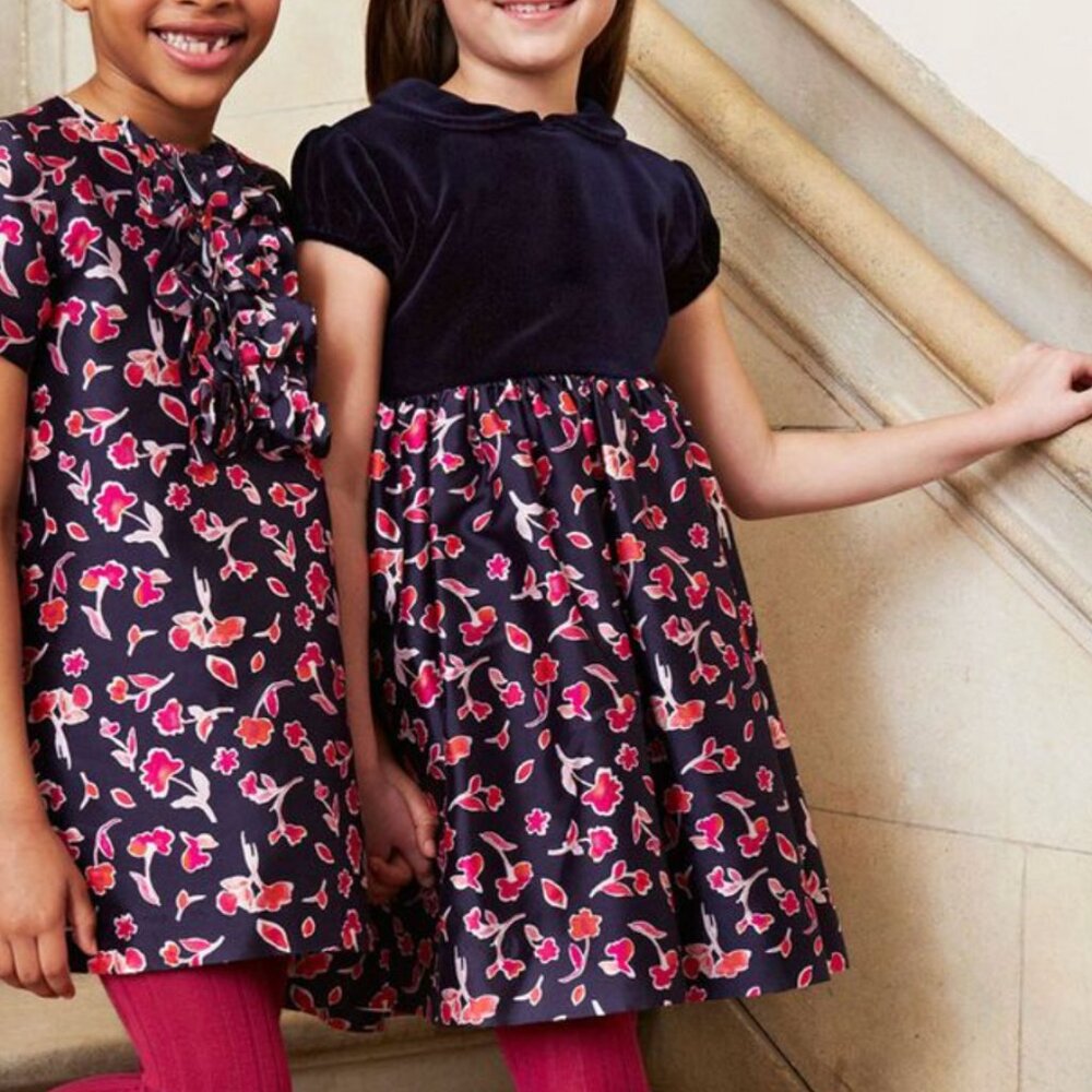 Oscar de la Renta Navy and Pink Floral Kids Dress